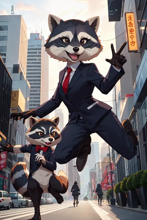 Amidst bustling city, charismatic raccoon meets charming mustelid. Their exploits involve daring heists, wit, and agility.
