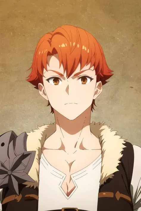 masterpiece, best quality, sketch, 1boy, solo, male focus, looking at viewer, , , anime coloring, , <lora:lent_marslink:0.76>, lent_marslink, orange hair, brown eyes