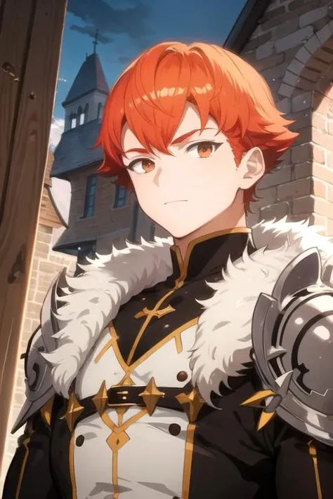 masterpiece, best quality, wallpaper, 1boy, solo, male focus, looking at viewer, , depth of field, ligne claire, , <lora:lent_marslink:0.76>, lent_marslink, orange hair, brown eyes, , science fiction speculative fiction, 12k resolution