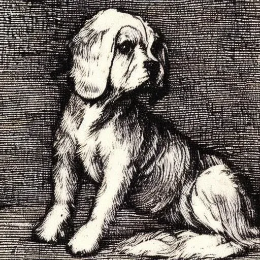 cute dog victorian, durer-style