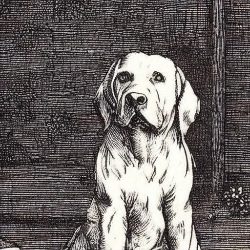 cute dog victorian, durer-style