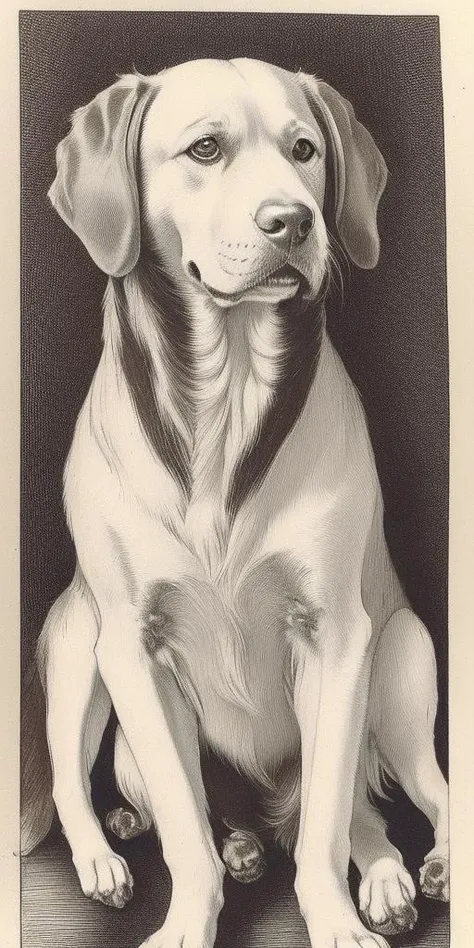 durer-style,ultra-detailed, masterpiece, highest quality,1 dog,