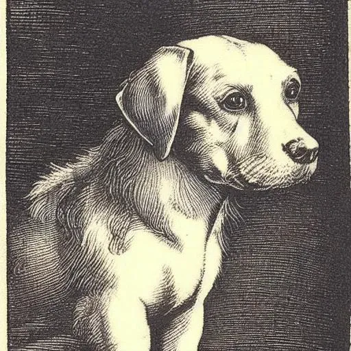 cute dog victorian, durer-style