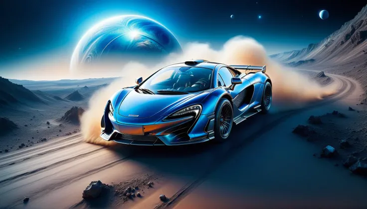 ral-bismut,<lora:ral-bismut:1>,
A McLaren,speeding on another planet,there is a blue planet in the vast universe ahead,
Wide-angle lens,grand narrative,science fiction style,futurism,