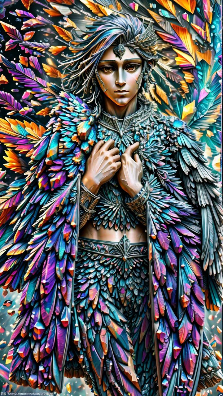 feathery crystalline material,amethyst,Greek gods, statuesm,<lora:ral-bismut:0.8>,(masterpiece:1.3),(best quality:1.2),8k,absurdres,unity 8k wallpapper,(extremely detailed:1.3),highestres,bismuth,portrait, (wings:1.5),landing_wings_sd, <lora:pink_aura:-0.5>, <lora:lcm-lora-sdv1-5:1>,