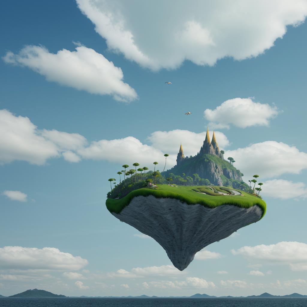 A small island floating in the air with a castle on top - SeaArt AI