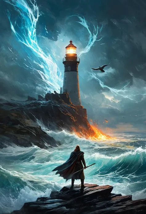 professional, (4k photo:1.1) , (Sharp focus:1.3), high detail, (extremely thin, slender, slim, long legs),
<lora:spotlight:1> dark theme, silhouette, magical lighting, fantasy,
(Amidst the swirling chaos of the Elemental Rift, a magical battleground where fire, ice, wind, and earth clash in perpetual turmoil, a sorceress with hair of living flame and eyes like frozen lakes casts spells that morph the landscape, fighting to seal the rift and prevent the elements from tearing the world apart.,High cliff overlooking a stormy sea, waves crash below, an old lighthouse stands resolute, a man in a weathered sea captain's jacket stares out at the horizon, seagulls circle above, camera angle over the shoulder, dramatic, moody lighting, the sense of an impending storm.:1.2)
<lora:greg_rutkowski_xl_2:0.8> greg rutkowski, , (expressionism, impressionism, broad brush strokes:1.4)