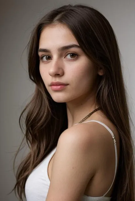 professional, masterpiece, 8k, hyperrealistic portrait of a 19yo cute latin girl, long hair, (looking shy:1.3), detailed face, detailed skin, photography, hq, photorealistic,