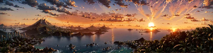 (score_9:1.2), score_8_up, score_7_up, score_6_up, embedding:zPDXL , masterpiece, landscape, sunset, from above, sky, city, tropical forest, mountain, sea, water
