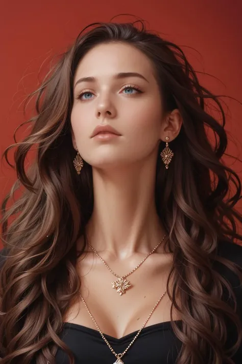 score_9,score_8_up,score_7_up, 1girl, 20 years old, long hair, windblown hair , expressionless,
beautiful woman, beautiful face, earrings, necklace, red backgrounds,