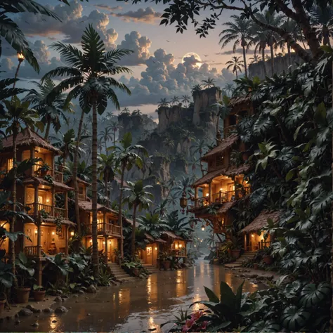 (score_9:1.2), score_8_up, score_7_up, score_6_up, embedding:zPDXL, masterpiece, dusk, jungle, tropical city