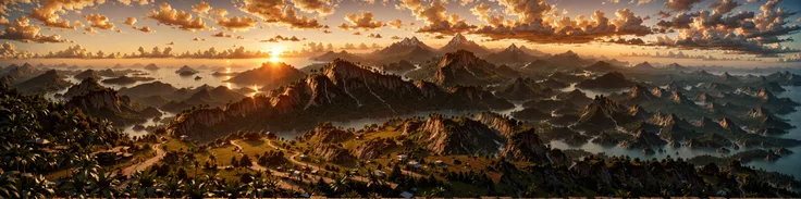(score_9:1.2), score_8_up, score_7_up, score_6_up, embedding:zPDXL , masterpiece, landscape, sunset, from above, sky, city, tropical forest, mountain, sea, water