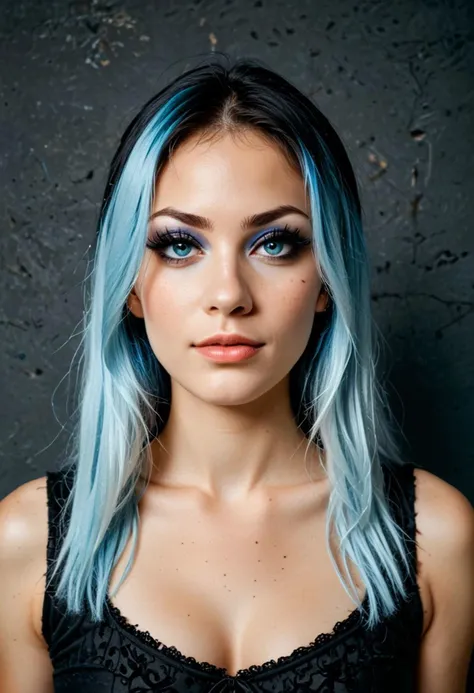 epiCPhotoGasm-colorfulPhoto, score_9, score_8_up, score_7_up, score_6_up, score_5_up, score_4_up, raw, photo, realistic, 1girl, andrea, 1girl, makeup, eyeshadow, freckles, light blue hair, long hair, multicolored hair, gothicstyle, (fully clothed), very long hair, gothic body armor, goth accessories, goth makeup, beautiful eyes, bright colors, high contrast, vivid lighting,, zPDXL2,