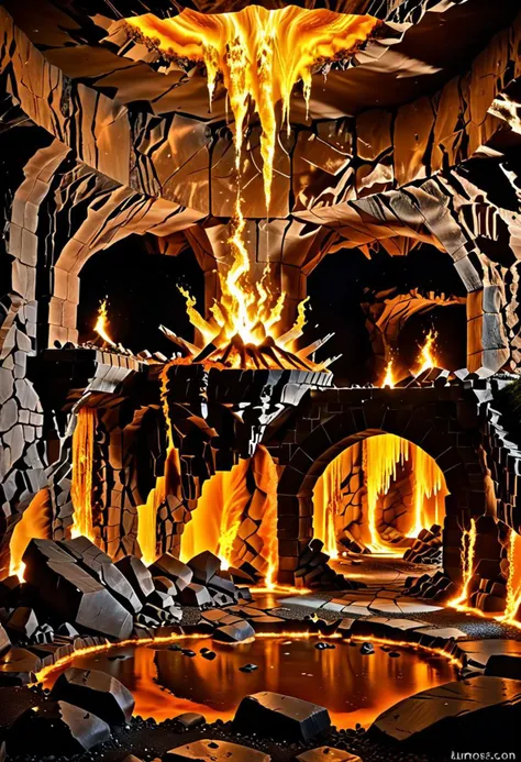 score_9, score_8_up, score_7_up, score_6_up, score_5_up, score_4_up, Break, humongous girl entirely made from fire and lava, fire elemental, magical, cavern, dark, mystical, Cinematic lighting, Textured and detailed cavern floor and walls