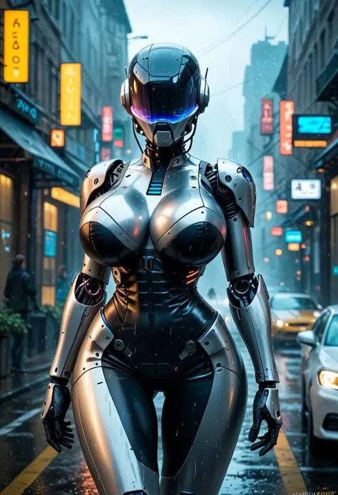 score_9, score_8_up, score_7_up, score_6_up, score_5_up, score_4_up, source_photo, rating_safe, ultra-detailed rainy dystopian landscape, soft diffused light
tall busty voluptuous android, futuristic fashion wardrobe, gigantic breasts, narrow waist, wide hips, wired joints
