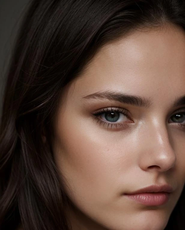 an eye contact of a brunette and dark theme