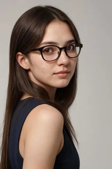 professional, masterpiece, 4k, hyperrealistic portrait of a 20yo cute girl, long hair,latin, glasses, [[freckles]],[skin imperfections],skin pores, detailed face, detailed skin, photography, photorealistic,