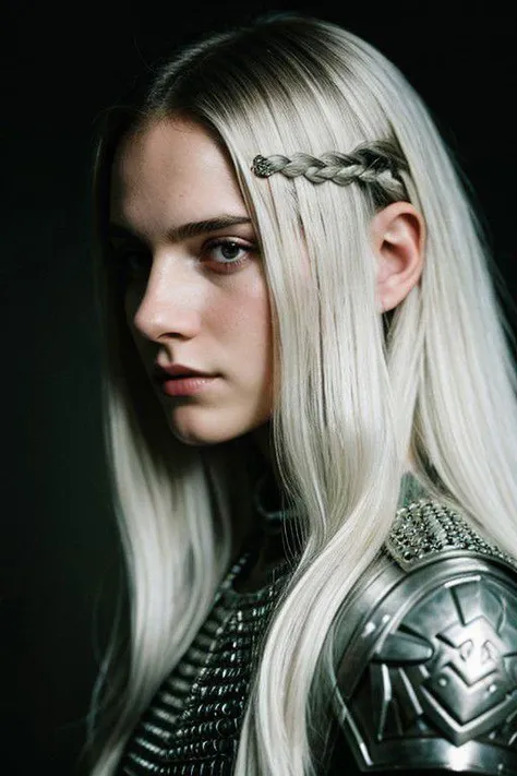 analog photo,silhouette,spotlight,close up portrait,
Analog photo of a warrior princess in chainmail armor, (long white hair), sidecut, assymetrical_hair, hair over one eye, dark background, cold colors,from side,
RAW candid cinema,16mm,color graded portra 400 film,remarkable color,ultra realistic, photo in the style of Alessio Albi