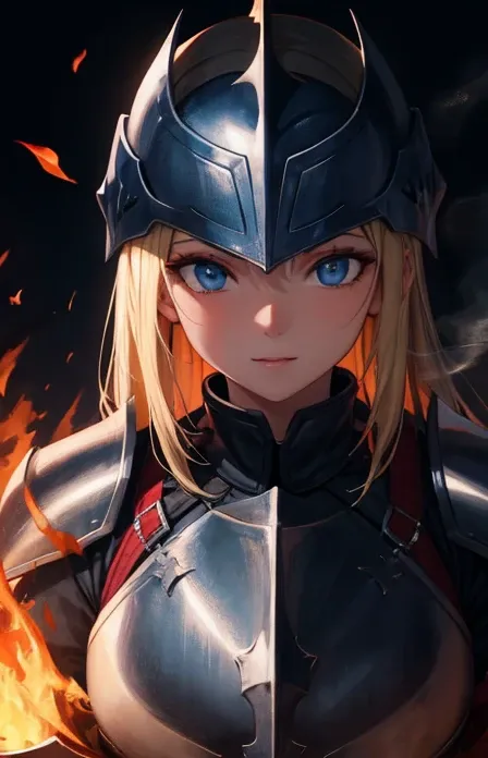 masterpiece, best quality, high res, best quality, pthe greatest details, 8k, UHD, HDR, fire and smoke, 1girl, Blue eyes,
<lora:add_detail:0.8>, <lora:ng_deepnegative_v1_75t:1>, <lora:RealDownblouse15_v2.08:1>,
Portrait, looking at the camera,
knight, in armor, burning helmet, helmet on fire, blue flame,