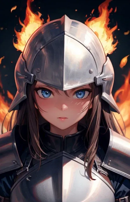 masterpiece, best quality, high res, best quality, pthe greatest details, 8k, UHD, HDR, fire and smoke, 1girl, Blue eyes,
<lora:add_detail:0.8>, <lora:ng_deepnegative_v1_75t:1>, <lora:RealDownblouse15_v2.08:1>,
Portrait, looking at the camera,
knight, in armor, burning helmet, helmet on fire, blue flame,