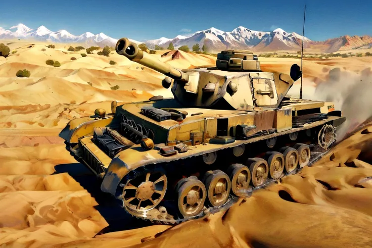 panzer 4 tank, in the desert, dust, sand, mountains, goats, fortress,
