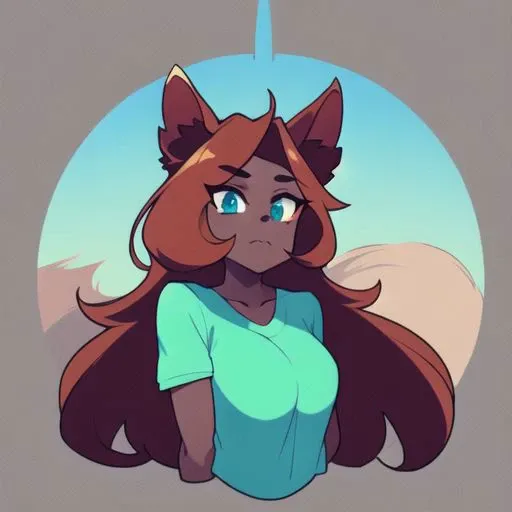 (masterpiece, best quality:1.3), zoologist, 1girl, brown skin, cyan shirt, fox girl, (anime style:1.2) <lora:zoologistlora2-07:1>
