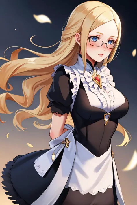 masterpiece, best quality, heavy blush, cafe, hands behind back, 1girl, solo
<lora:mitsukikonishi-twewy-richy-v1:0.8> mitsukikonishi, glasses, blonde hair
<lora:FEFatesMaid_v1:1.2> fates maid