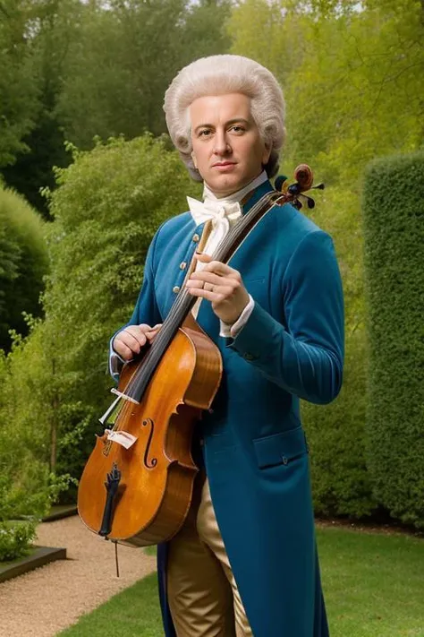<lora:amad3usmoz4rt_v1.0:0.8>, a full body portrait of a amadeus man as a CELLO player in a palace garden, Sunny, Detailed face, (perfect eyes), (highly detailed skin:1.1), (Perfect hands and fingers), slim body, Professional Photography, Dramatic lighting, PHOTOREALISTIC, Realistic, blurred background, RAW, analog, sharp focus, 8k, high resolution, DSLR, high quality, Fujifilm XT3, film grain, award winning