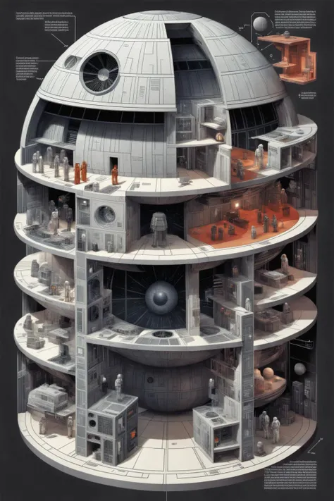 <lora:Isometric Cutaway:1>,Isometric Cutaway - An image illustrating the installation guide for the death star. The background showcases a practical death star installation scenario,with illustrations or pictures demonstrating the correct installation steps. The accompanying text instructions are presented in a clear and understandable manner,assisting users in effortlessly completing the death star installation.