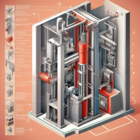 <lora:Isometric Cutaway:1>,Isometric Cutaway ,It explains how the structure of the elevator machine room is and how it is installed