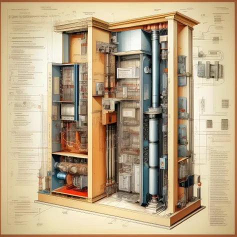 <lora:Isometric Cutaway:1>,Isometric Cutaway ,The electrical schematic diagram of the elevator is explained and the role of each electrical circuit is explained.