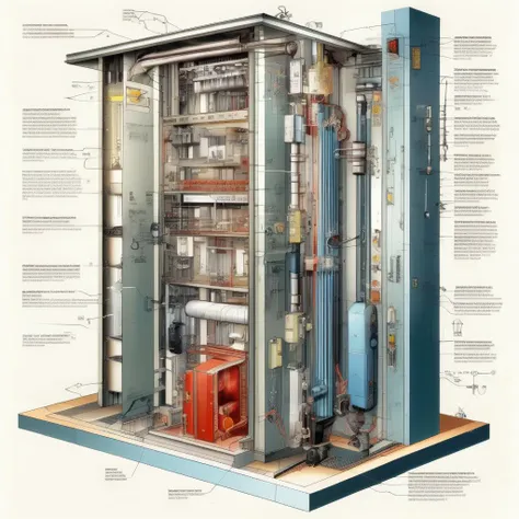 <lora:Isometric Cutaway:1>,Isometric Cutaway ,The electrical schematic diagram of the elevator is explained and the role of each electrical circuit is explained.