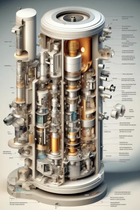 <lora:Isometric Cutaway:1>Isometric Cutaway - a photorealistic exploded view of a scanning electron microscope, labeled parts, technical details, cross-section view, vacuum chamber, electron beam, electron gun, sample chamber, characteristic X-ray production, focus, contrast, brightness, secondary electron detector, backscattered electron detector, how an SEM works, realistic style, scientific accuracy, clear and concise