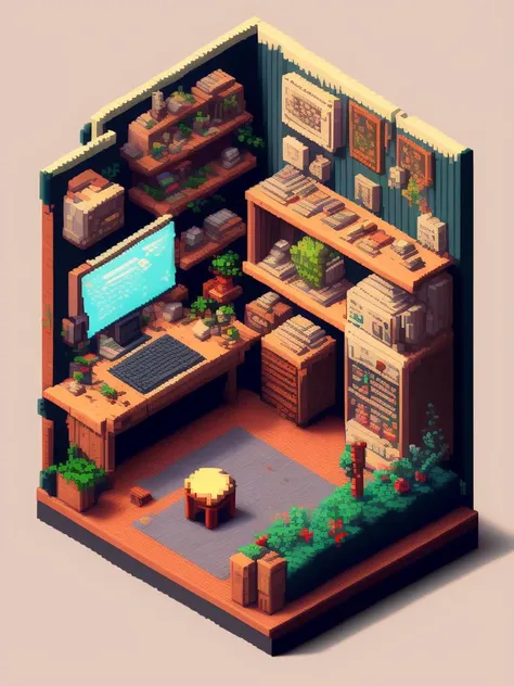 <lora:IsometricCutaway:1>Pixel art, clarity, isometric perspective + room interior decoration, single picture ,16 bit pixel art