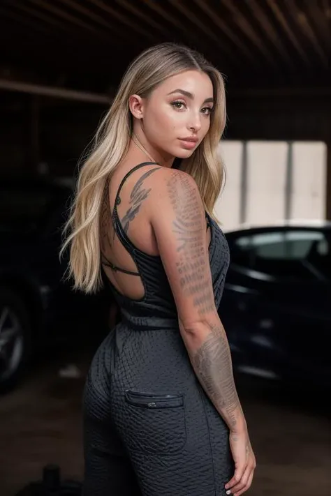 DEN_apex_SG,
(working in a garage on a mustang car engine covered in oil and dirt wearing a dirty jumpsuit, mechanic, working on a car, engine:1.2),
bokeh, f1.4, 40mm, photorealistic, raw, 8k, textured skin, skin pores, intricate details <lora:epi_noiseoffset2:1>, epiCRealism <lora:ClothingAdjuster3:-1>
