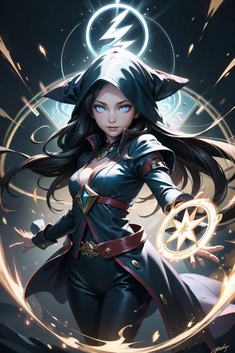 (best quality, photorealistic, hyper realistic, masterpiece:1.3), 1girl,  solo, (full body:0.6), detailed background, detailed face, (<lora:runemagic:0.4>, magic_circle, Rune_Magic theme:1.1), smirk], (glowing eyes:1.1), (card-wizard:1.05), swindler, black magician outfit, dynamic pose, (cards floating in the air:1.15),  <lora:LightingVFX:0.2>, lightning in background,  ethereal atmosphere,, <lora:1001ArabianNightsV3:0.6>, 1001ArabianNights, <lora:add_detail:0.5>