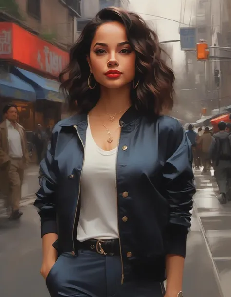 <lora:bckygrebmargom:1>, waist up photo of ((bckygrebmargom)) , as a movie star, red lipstick, smiling, turtleneck sweater, buttoned up jacket, (trousers), modelshoot style, (extremely detailed CG unity 8k wallpaper), photo of the most beautiful artwork in the world, professional majestic oil painting by Ed Blinkey, Atey Ghailan, Studio Ghibli, by Jeremy Mann, Greg Manchess, Antonio Moro, trending on ArtStation, trending on CGSociety, Intricate, High Detail, Sharp focus, dramatic, photorealistic painting art by midjourney and greg rutkowski, (walking down the street), (looking at viewer), (detailed eyes:1.2), (windblown hair:1.2), (perfect eyes:1.3), ((closeup portrait:1.2)), (bokeh)