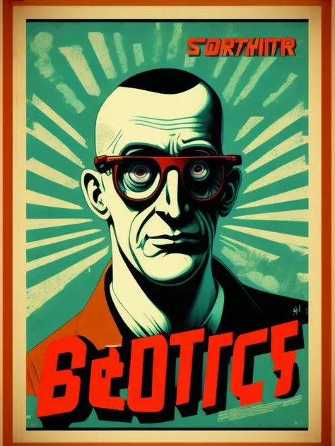 <lora:ButcherBilly:1>a poster of the face of bald Scott Adams wearing glasses in the style of Big Brother is watching you, finger pointing, ominous eyes, george orwell 1984, classic poster illustration, poster nostalgia, Soviet poster illustration design, Soviet propaganda,