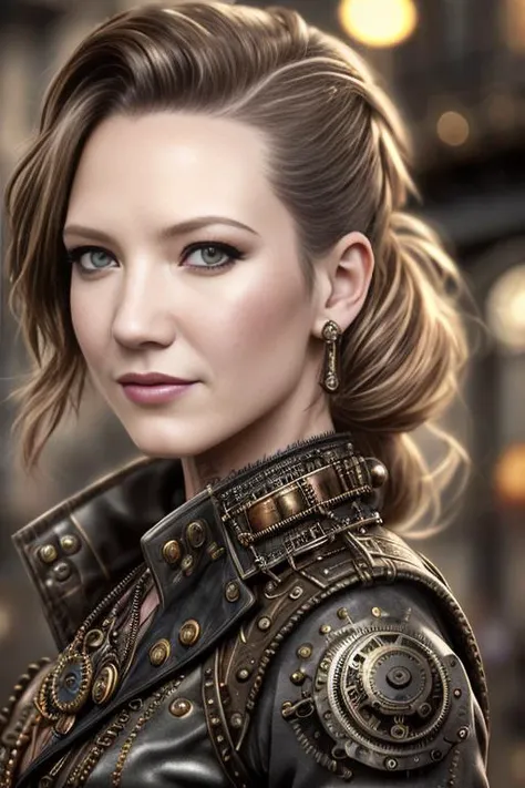 photo of woman, AnnaTorv, (front to camera), detailed european face, (aspiring facial expression), (((inkpunk style close))), ((steampunk city on the background)), RAW, analog style, ultra detailed photograph, cinematic lighting, artstation, 4k, sharp focus, high resolution, detailed skin, detailed eyes, <lora:AnnaTorv:0.6>