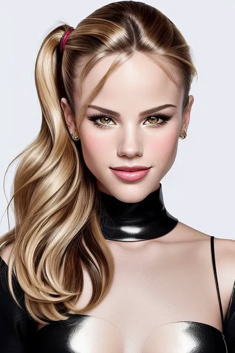 line art drawing, professional, sleek, modern, minimalist, graphic, line art, vector graphics <lora:HalstonSage_v1.0:1> HalstonSage big smile, focus on eyes, close up on face, wearing jewelry, military color hair styled half-up bun