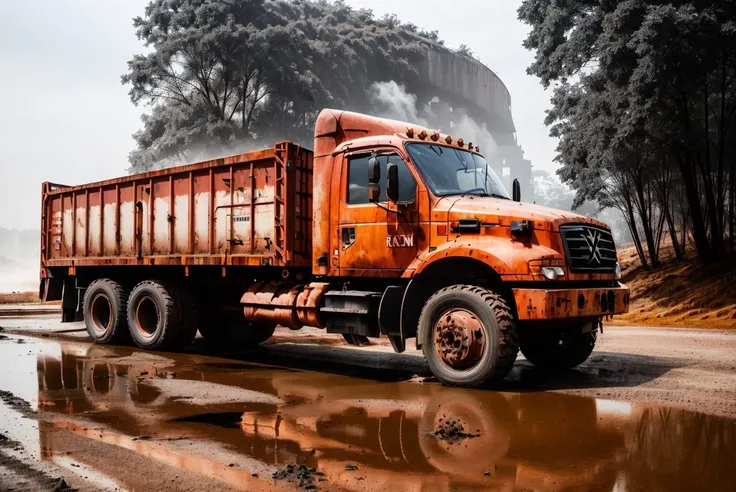 raw, conceptual design (color dark red-black:1.3) rusty dusty (liquid cargo truck:1.3) old trees, cracked wood, forest, autumn, intertwined roots, <lyco:TruckMaker:0.85> cinematic, postapo (industrial silo quarry:1.1), dried mud, cracked rocks, volumetric lights, light foggy mist, sunset, dark
<lyco:tatra148-loha:0.1> <lora:entropy-alpha:0.07>