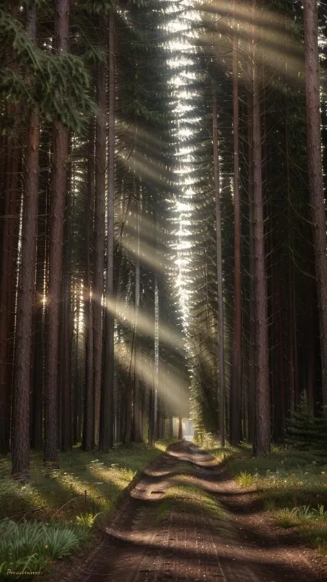 high quality, high resolution, extreme detail, masterpiece, forest path, forest, nature, <lora:Forest-Path_LoRA:1>, sun rays