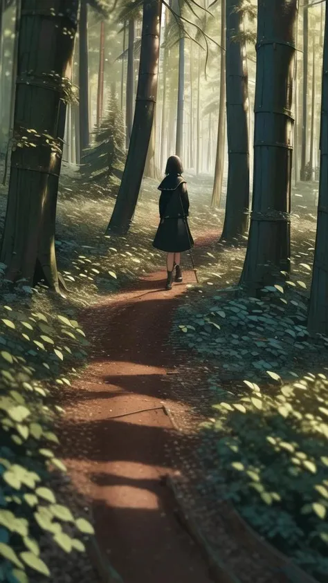 high quality, high resolution, extreme detail, masterpiece, 1girl walking on a forest path, forest, trees, nature, <lora:Forest-Path_LoRA:1>