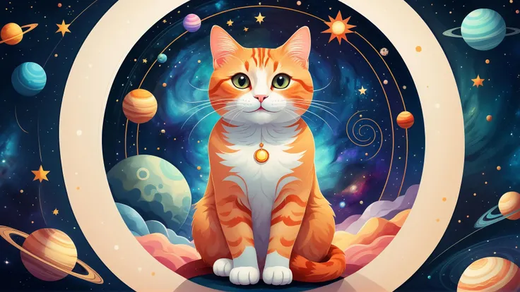 <lora:chahua:0.9>, ch, smiling flat cat meditation in center of scientific deep deep space lab abstract mandala, (abstract:2), soft colors, a lot of stars, planets and galacticas