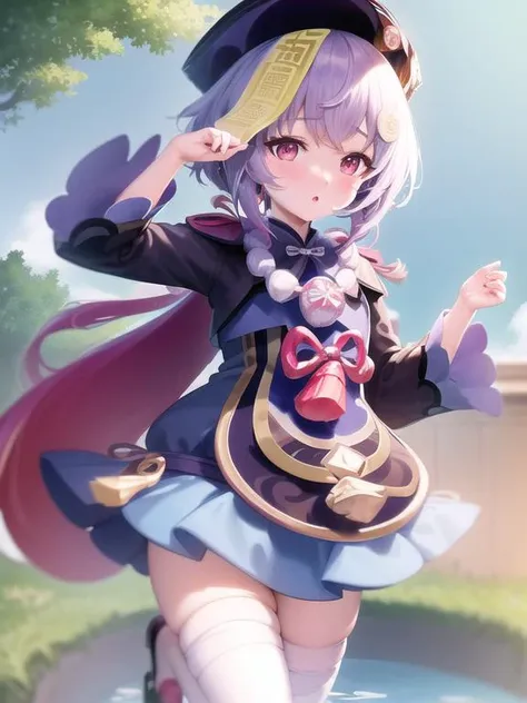 ofuda 1girl qiqi \(genshin impact\), (cute:1.1), masterpiece, best quality, perfect hands, wide hips, (windy:1.3), looking at viewer, standing in water, wet clothes <lora:qiqiGenshinImpact_QiqiGenshinImpact:1>, masterpiece, best quality, wallpaper