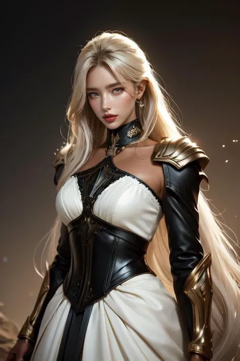 (otherworldly), highly insanely detailed, masterpiece, top quality, best quality, highres, 4k, 8k, RAW photo, (very aesthetic, beautiful and aesthetic), (limbless), <lora:Vena-000006:0.5>, 
1girl, solo, 
Tower13_Gizelle, 
a beautiful elvish girl, 
dark_skin, tan_skin, tanned skin, dark skin, dark-skinned, black-skinned, bronze skin, 
(platinum blonde hair,ash blonde hair,pearl white hair,gradient hair), 
brown background, 
pauldrons, (fantasy world)âââ