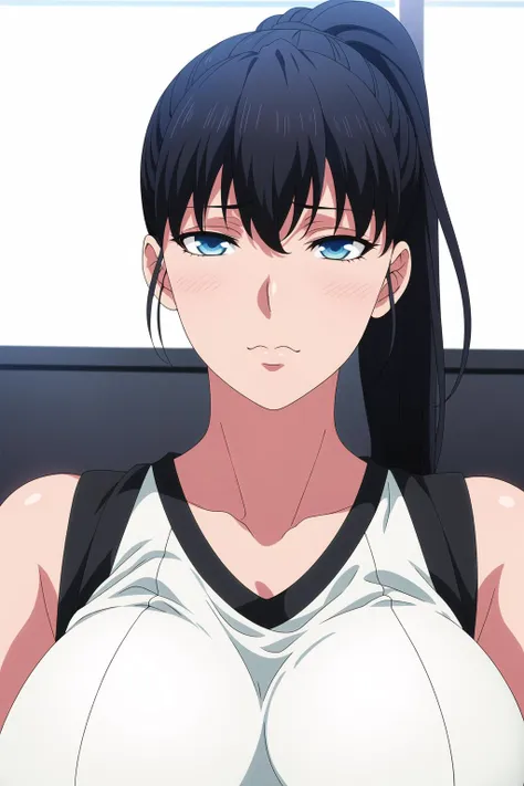 Simple White Background,
bare shoulders,Green_sportswear,sleeveless,collarbone,Black_Shorts,
<lora:Akira_Todo_World_End-KK77-V1:0.7>,
Black_Hair,blue eyes,ponytail,bangs,long hair,
<lora:Oda_Non_Style-KK77-V2:0.3>,<lora:more_details:0.1>,
1 girl, 20yo,Young female,Beautiful Finger,Beautiful long legs,Beautiful body,Beautiful Nose,Beautiful character design, perfect eyes, perfect face,expressive eyes,perfect balance,
looking at viewer,(Focus on her face),closed mouth, (innocent_big_eyes:1.0),(Light_Smile:0.3),
official art,extremely detailed CG unity 8k wallpaper, perfect lighting,Colorful, Bright_Front_face_Lighting,White skin,
(masterpiece:1.0),(best_quality:1.0), ultra high res,4K,ultra-detailed,
photography, 8K, HDR, highres, absurdres:1.2, Kodak portra 400, film grain, blurry background, bokeh:1.2, lens flare, (vibrant_color:1.2),professional photograph,
(Beautiful,large_Breasts:1.4), (beautiful_face:1.5),(narrow_waist),