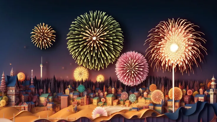 paper cut art,Three-dimensional sense, fireworks,aerial fireworks, <lora:newnot-000013:1>