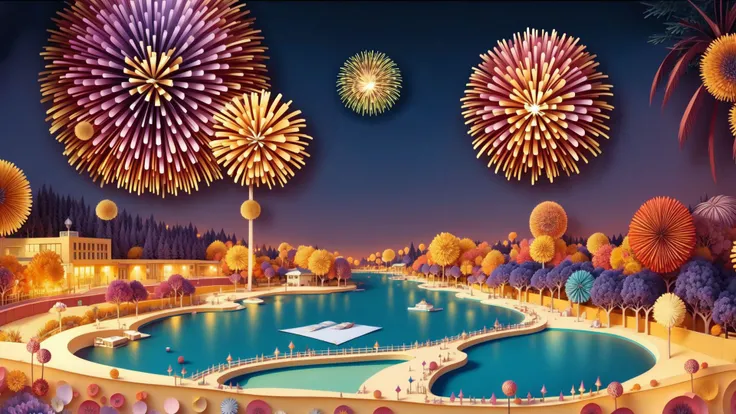 paper cut art,Three-dimensional sense, fireworks,aerial fireworks,  <lora:newnot-000013:1>