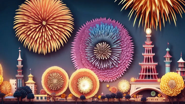 paper cut art,Three-dimensional sense, fireworks,aerial fireworks, <lora:newnot-000013:1>